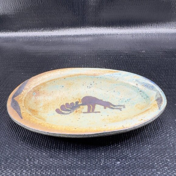 Vintage Hand Made Stoneware Oval Dish Plate Trinket Dish Holder Folk Art Signed - Picture 13 of 13